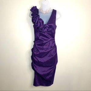 JADE Purple Taffeta Fitted Cocktail Dress Plunge V-neck Sleeveless Ruching